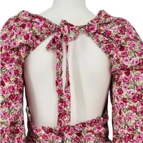 Nasty Gal Floral Print Balloon Sleevee Ruched Mini Dress. Size 6. - Picture 3 of 11